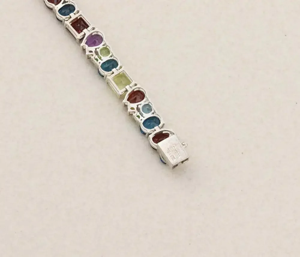 Sterling Silver Natural Multi Gemstone Tennis Bracelet 7 1/8